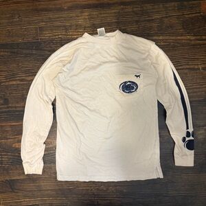 PINK Victoria's Secret Cream Long-Sleeve Pocket Tee with Navy Accents
